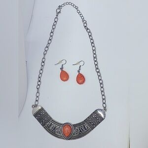 J.Crew citrus stone tribal necklace in silver with matching earrings